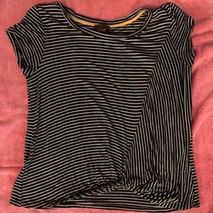 W5. Size small. Black and white striped short sleeve blouse. Embellished bottom.